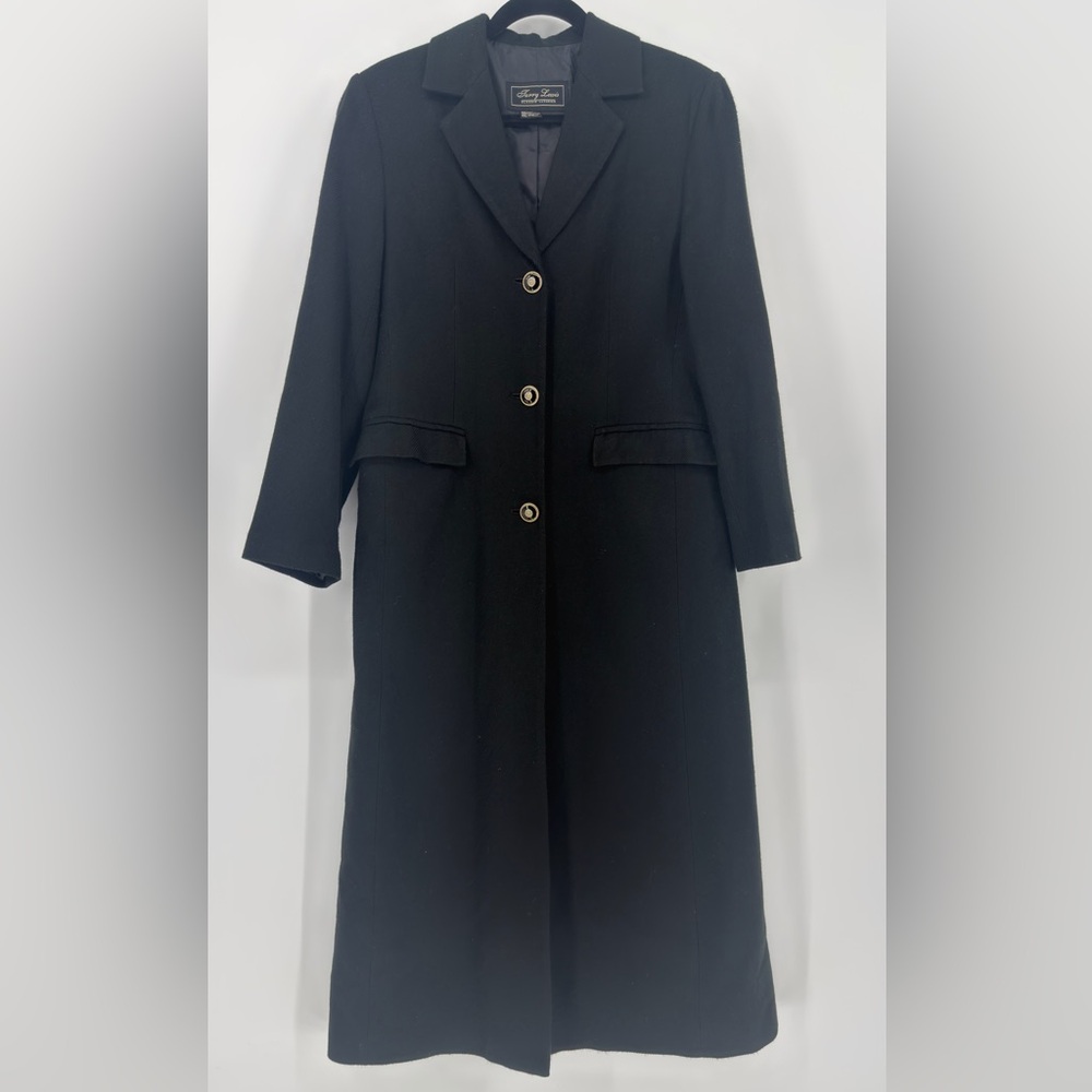 Terry Lewis Classic Luxuries Long Black Coat Size S 90s Minimalist Office Siren